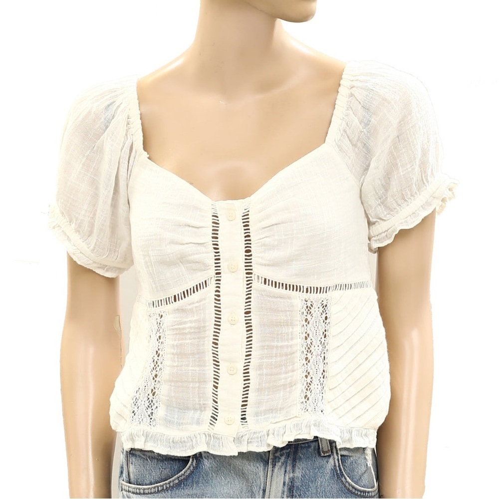 Free People Cream Blouse with Lace Accents